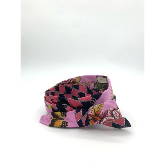 Gucci Pink Silk Butterfly & Plaid Print Headband M Size
